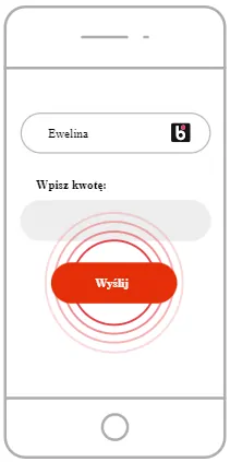 Ekran telefonu, na którym użytkownik wprowadza kwotę przelewu i wybiera opcję "Wyślij" w aplikacji BLIK.