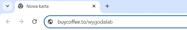 Zrzut ekranu z paska adresu przeglądarki z linkiem do strony wsparcia WygodaLab przez BuyCoffee.