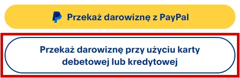 Przekazanie darowizny przy użyciu karty płatniczej na PayPal.