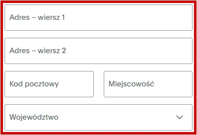 Formularz z danymi adresowymi do darowizny na rzecz WygodaLab.