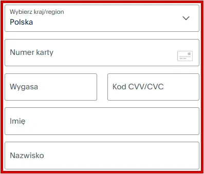 Formularz z danymi płatności kartą kredytową/debetową do darowizny na rzecz WygodaLab.