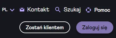 Fragment panelu strony internetowej z przyciskami „Zostań klientem” i „Zaloguj się”.