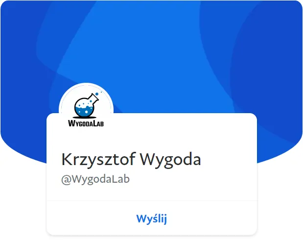 Profil WygodaLab na PayPal.me z logo WygodaLab i nazwą użytkownika @WygodaLab.
