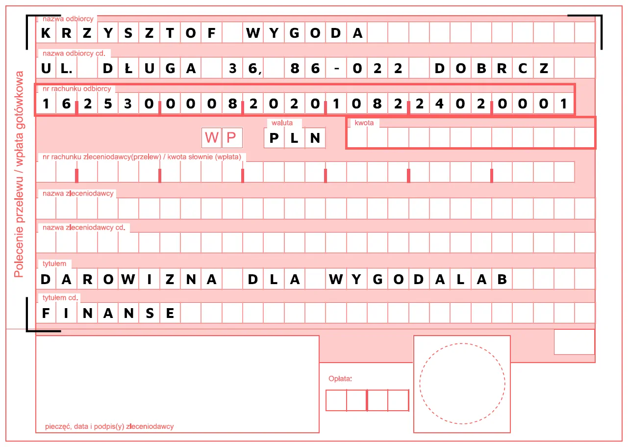 Formularz wpłaty darowizny na rzecz inicjatywy niezależności finansowej.